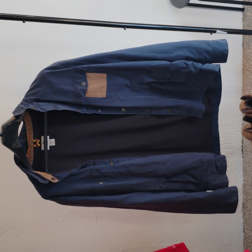 Timberland Men's Blue Jacket with Tan Pocket